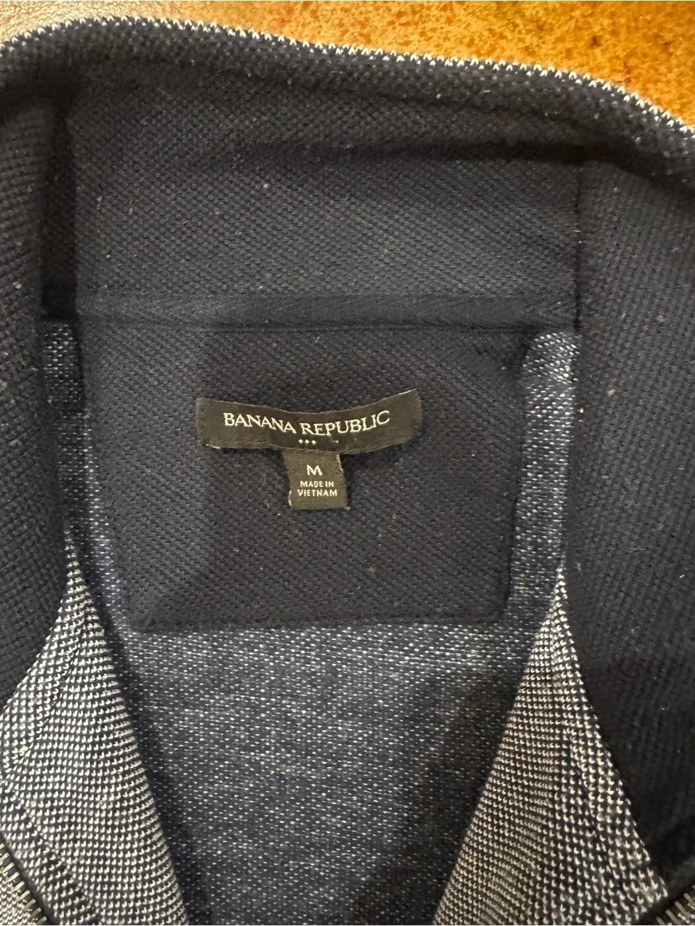 Banana Republic Men's Navy and White Zip-Front Sweater with White Accents